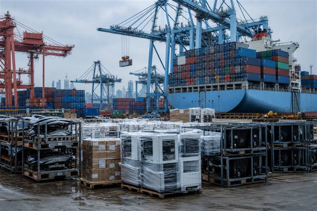 Chinese container port and export shipping suggesting manufacturing overcapacity