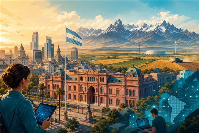 Buenos Aires cityscape with plains and mountains suggesting Argentina's ambitions and contrasts