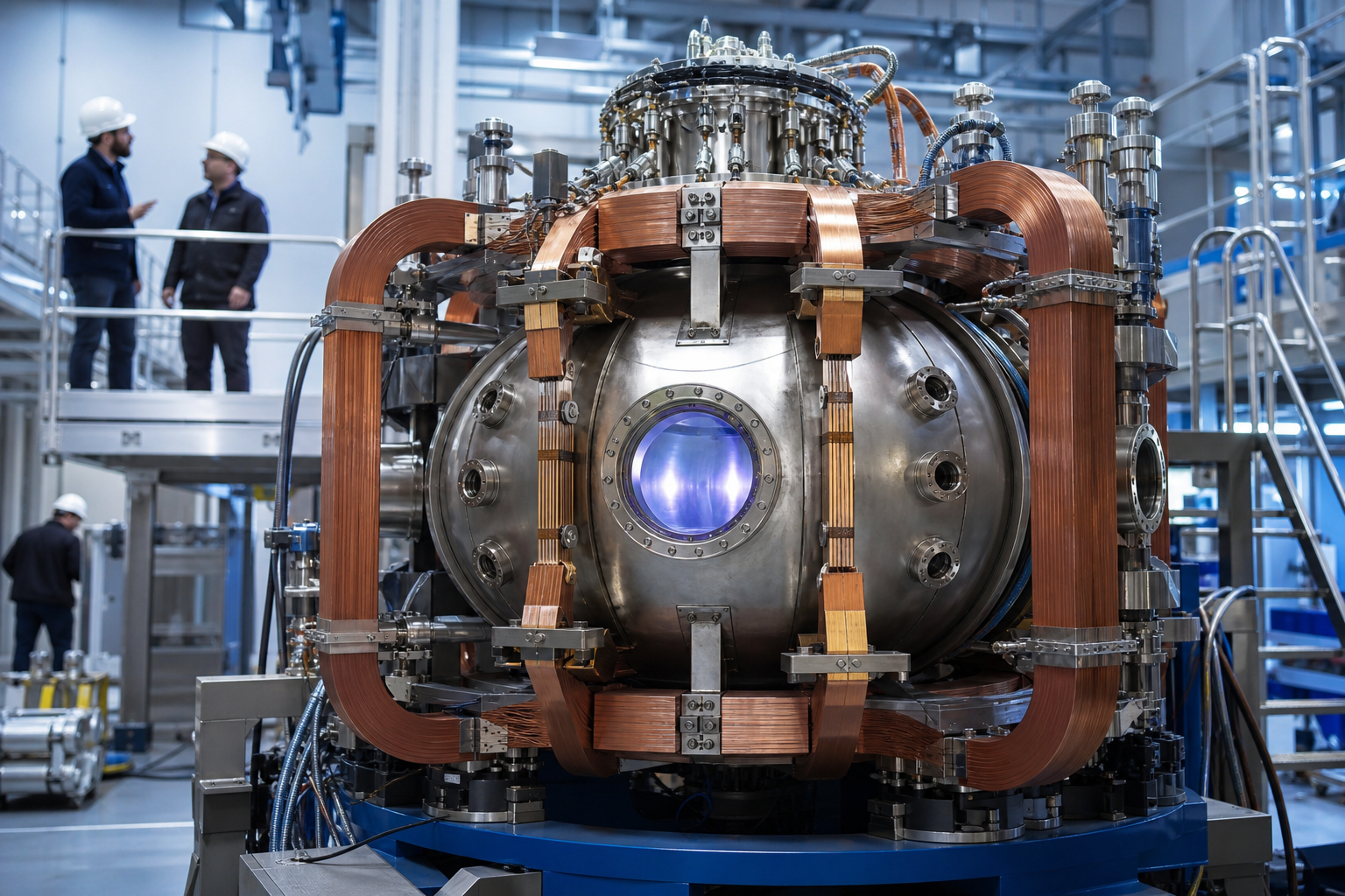 Compact private fusion tokamak with superconducting magnets under assembly in a research laboratory