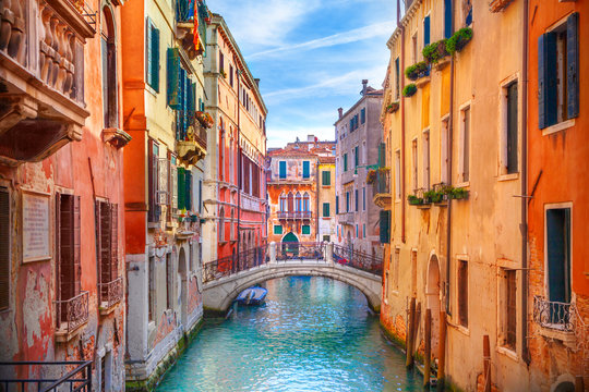 Venice canals and historic streets crowded with tourists