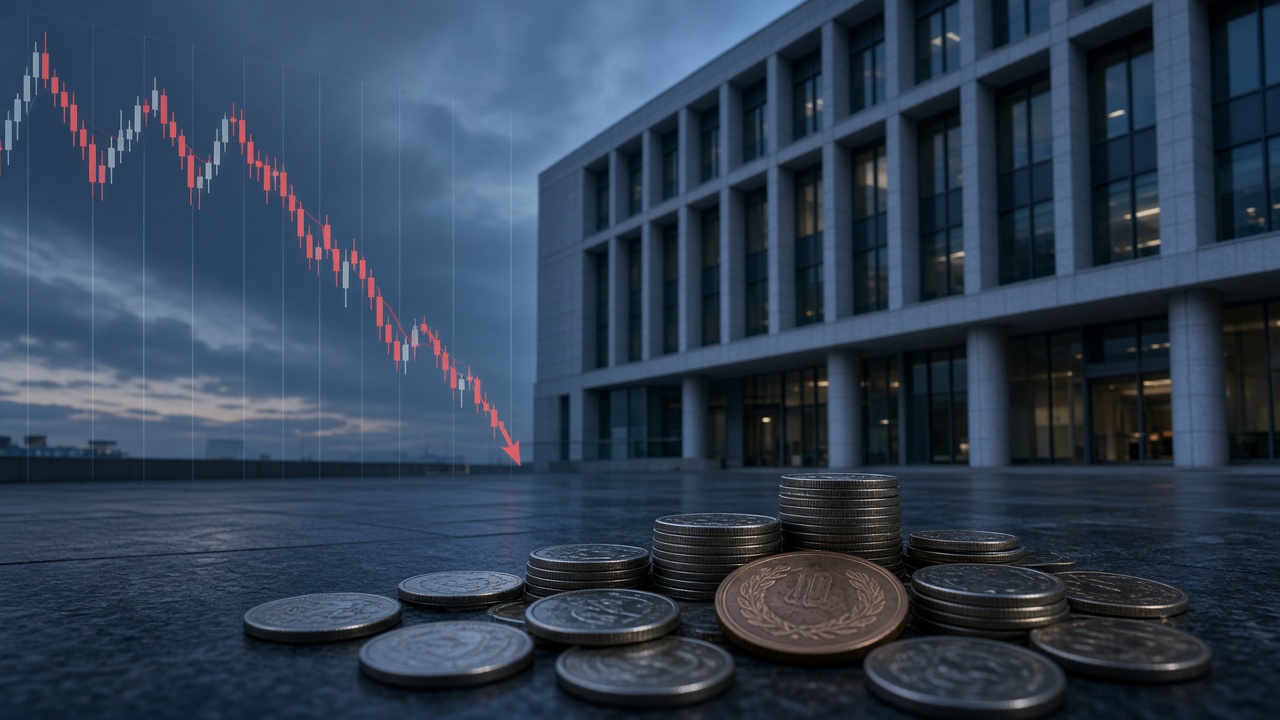 Japanese yen coins and a falling exchange-rate chart suggesting a weaker yen after a rate hike